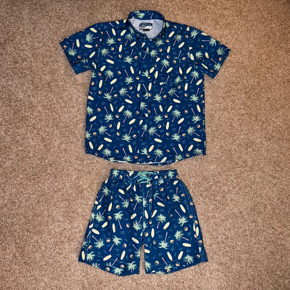 BEACH BROS. SURF SHOP SHIRT & SURF SHORTS /BOYS 7 (6-7 see note)